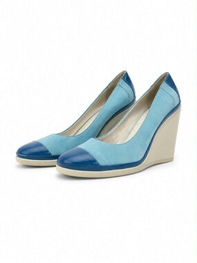 4/$20➡️ Vintage Nine West Blue Leather Wedge Pumps – Size 6.5 *FAIR/FLAW